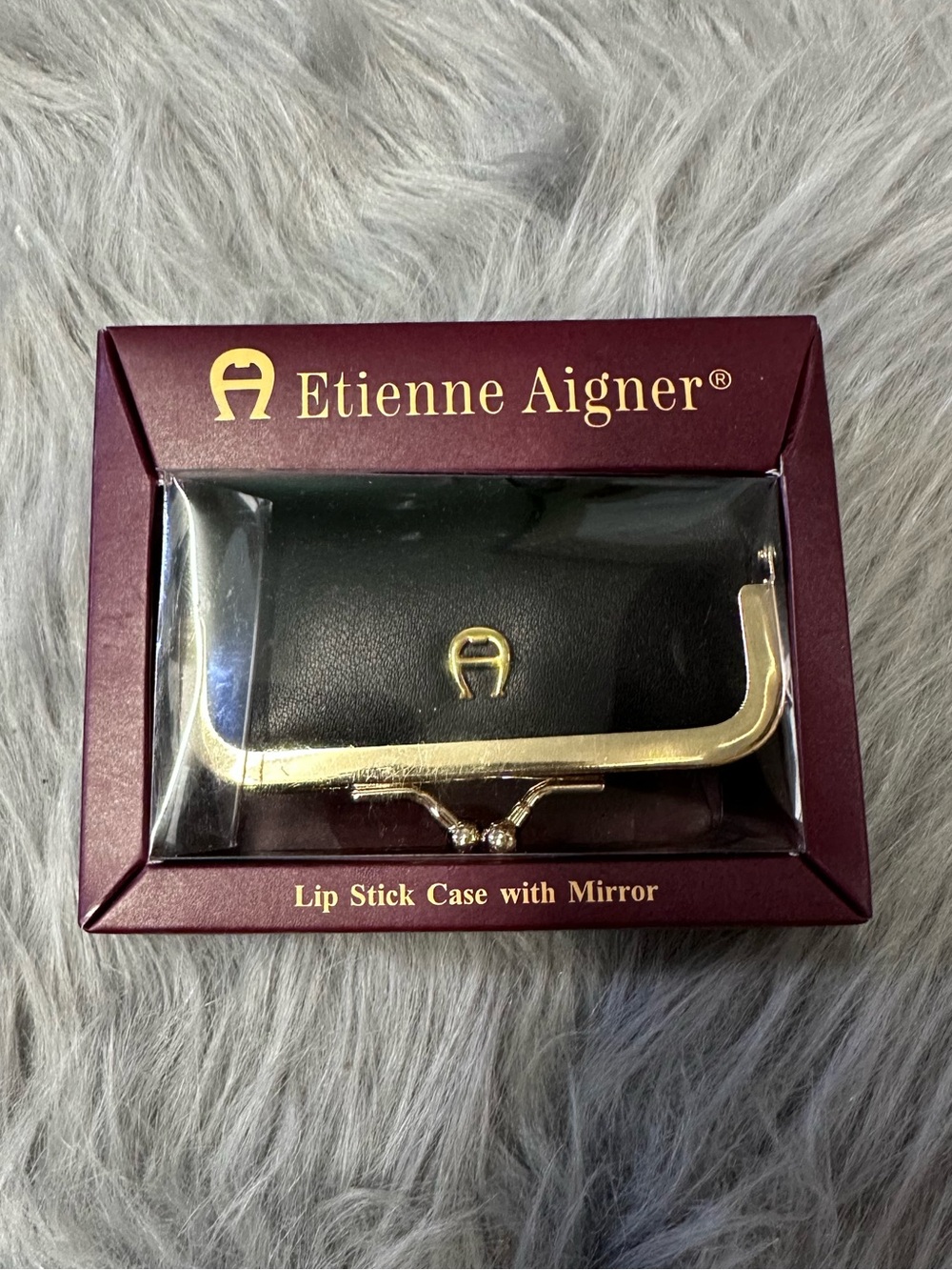 Etienne Aigner Black Lipstick Case with Gold Trim NIB
